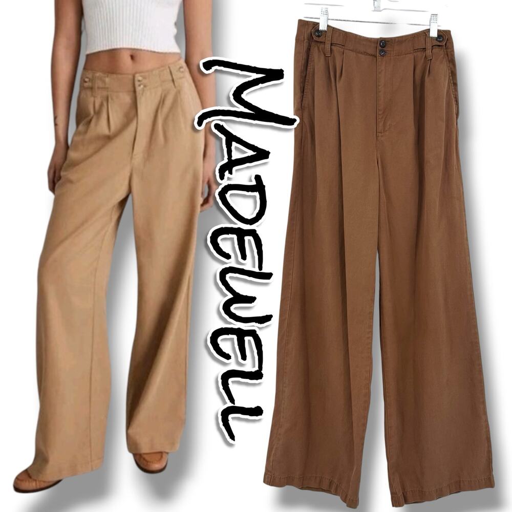 Madewell The Harlow Wide-Leg Pant Brown Lyocell Linen Blend High Rise Size 2